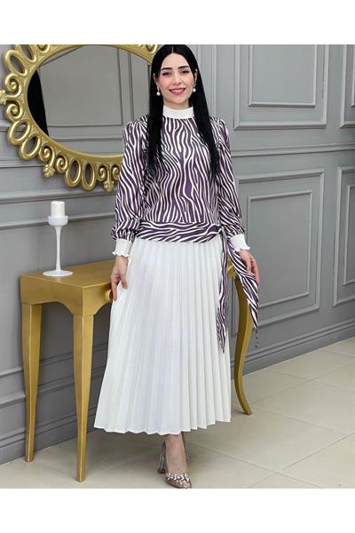 Piliseli Desenli Etekli Takım 1153 Mor Zebra
