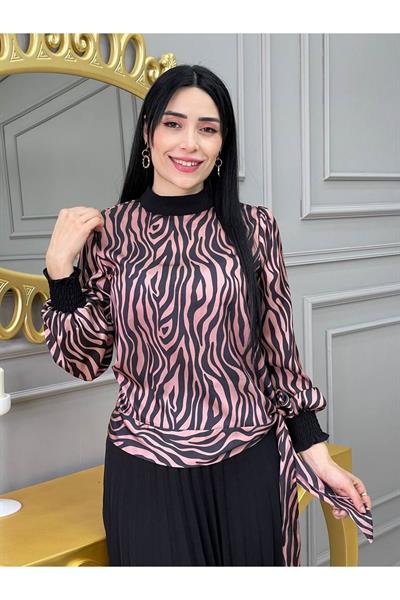 Piliseli Desenli Etekli Takım 1153 Pudra Zebra