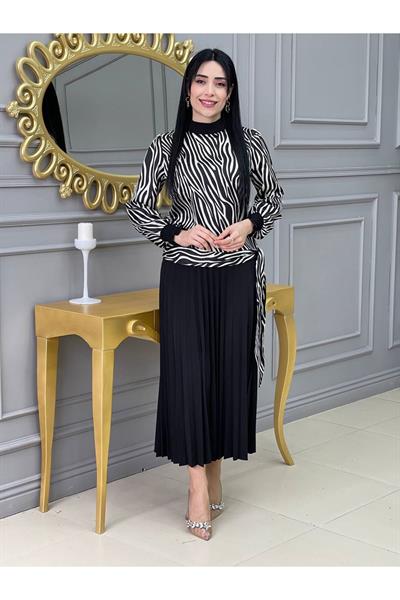 Piliseli Desenli Etekli Takım 1153 Siyah Zebra