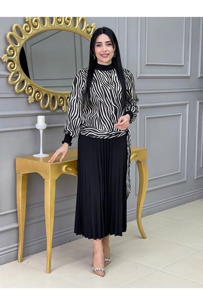 Piliseli Desenli Etekli Takım 1153 Siyah Zebra
