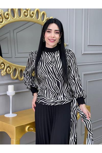 Piliseli Desenli Etekli Takım 1153 Siyah Zebra