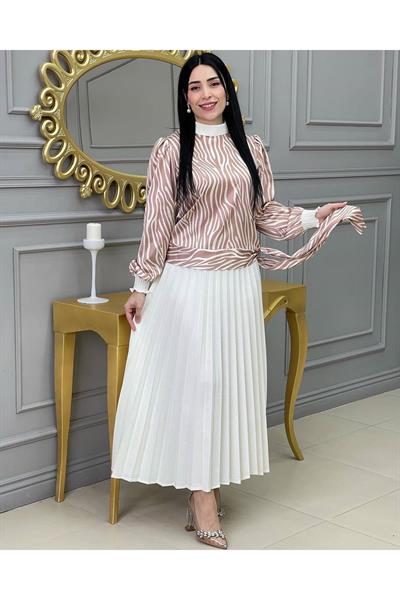 Piliseli Desenli Etekli Takım 1153 Taba Zebra