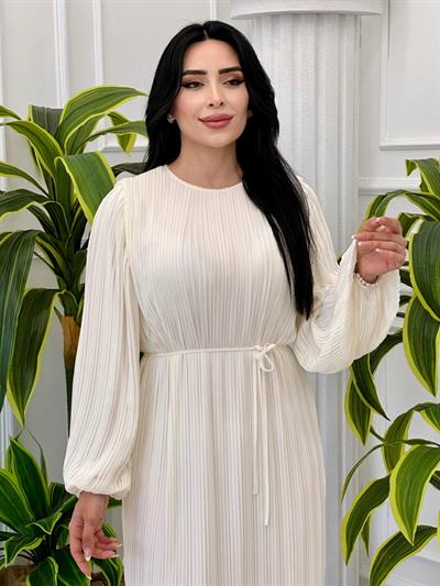 Piliseli Şifon Elbise 1001 t-24 Krem