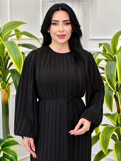 Piliseli Şifon Elbise 1001 t-24 Siyah