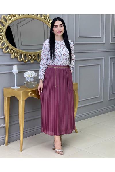 Piliseli Şifon Etek 5325 Rose