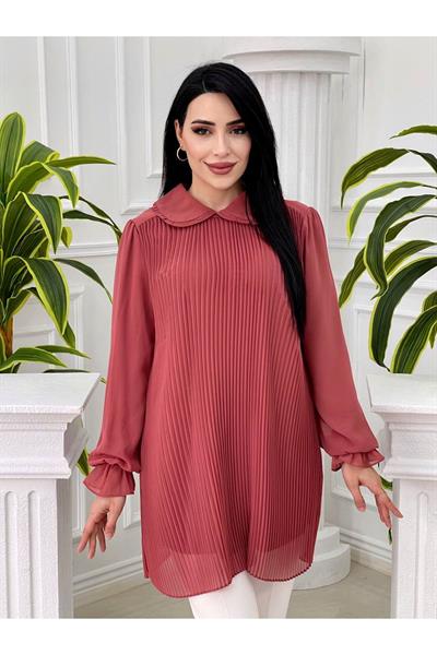 Piliseli Şifon Tunik 2062 Taba