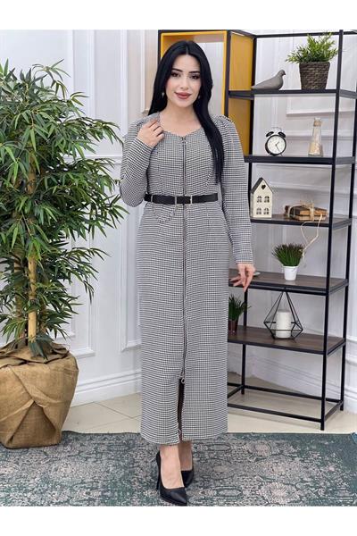 Piti kare Fermuarlı Elbise 3712 ekose