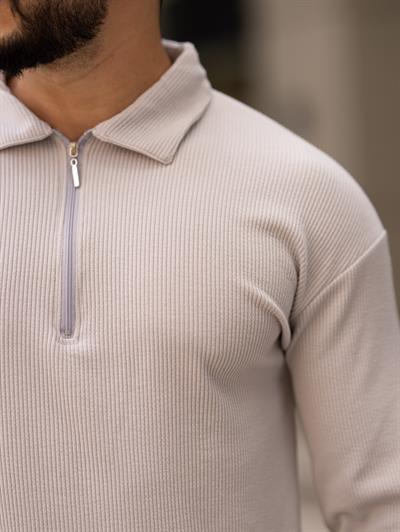 Polo Yaka Fermuarlı Fitilli Sweat T-24 1009 Gri