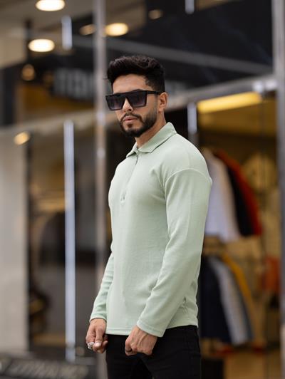 Polo Yaka Fermuarlı Fitilli Sweat T-24 1009 fıstık yeşili
