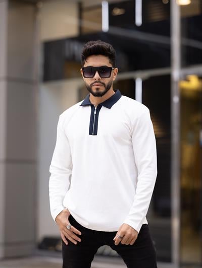 Polo Yaka Fermuarlı Sweat T-24 909 Beyaz