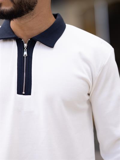 Polo Yaka Fermuarlı Sweat T-24 909 Beyaz