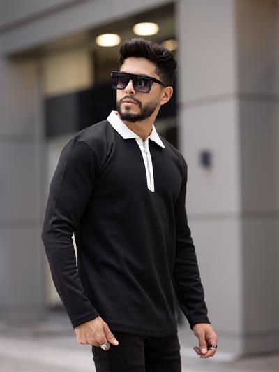 Polo Yaka Fermuarlı Sweat T-24 909 Siyah