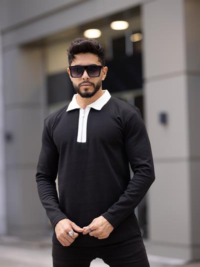 Polo Yaka Fermuarlı Sweat T-24 909 Siyah