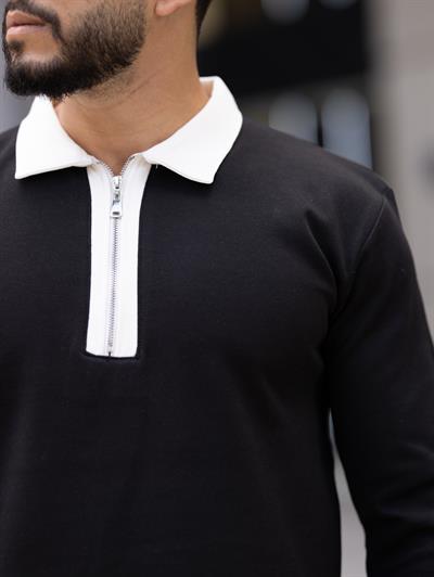 Polo Yaka Fermuarlı Sweat T-24 909 Siyah
