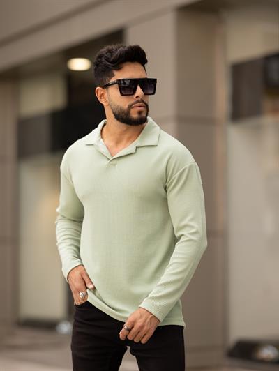 Polo Yaka Fitilli Sweat T-24 0909 fıstık yeşili