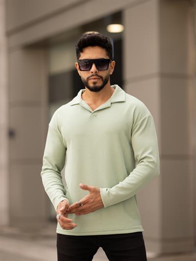 Polo Yaka Fitilli Sweat T-24 0909 fıstık yeşili