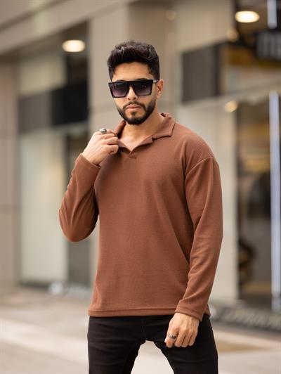 Polo Yaka Fitilli Sweat T-24 0909 Kahverengi