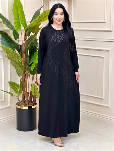 Pramit Desen Yumoş Anne Elbise 9001 t-24 Desenli Siyah