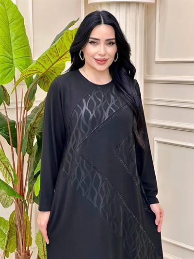 Pramit Desen Yumoş Anne Elbise 9001 t-24 Desenli Siyah