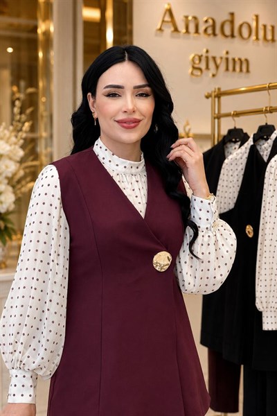 Puantiye Gömlek Üçlü Takım 9056 T-26 Mürdüm