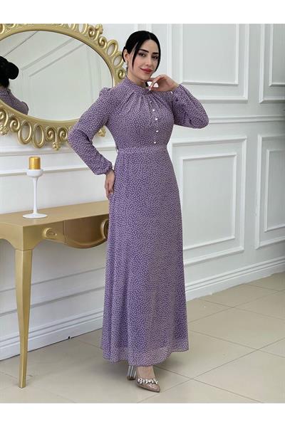 Puantiyeli Elbise 2809 Leylak