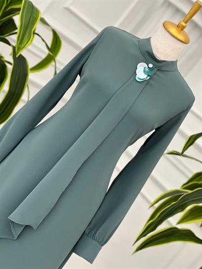 Pul Broş Kapaklı Tunik 5247 T-24 Mint yeşili