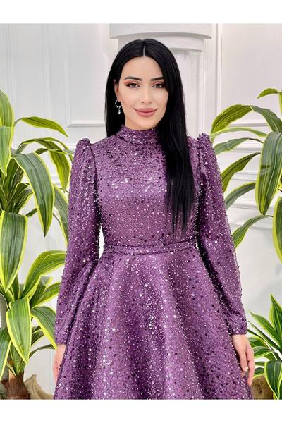 Pul İşleme Abiye 18800-Lila