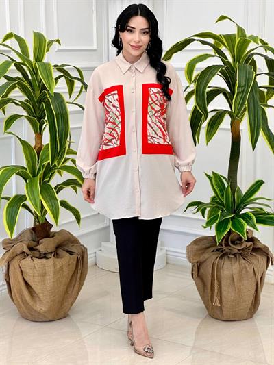 Renk Bloklu Tunik 10228 T-24 Bej