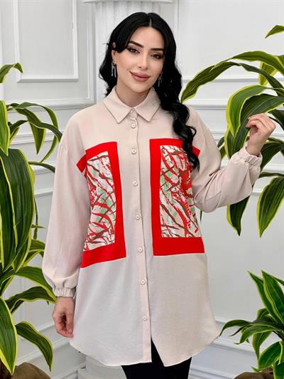Renk Bloklu Tunik 10228 T-24 Bej