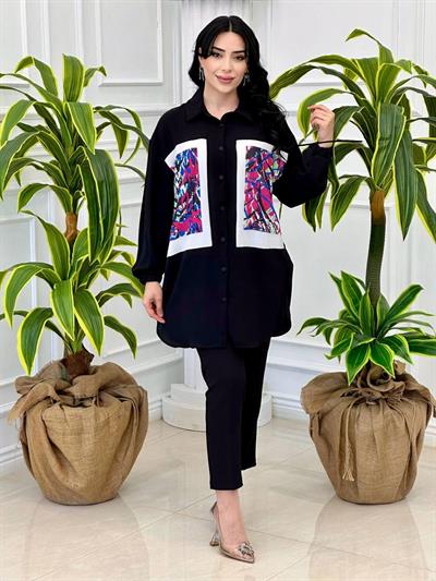 Renk Bloklu Tunik 10228 T-24 Siyah