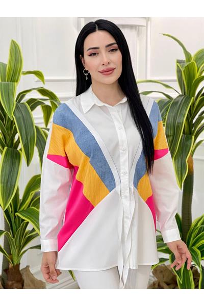 Renk Bloklu Tunik 31131 Beyaz