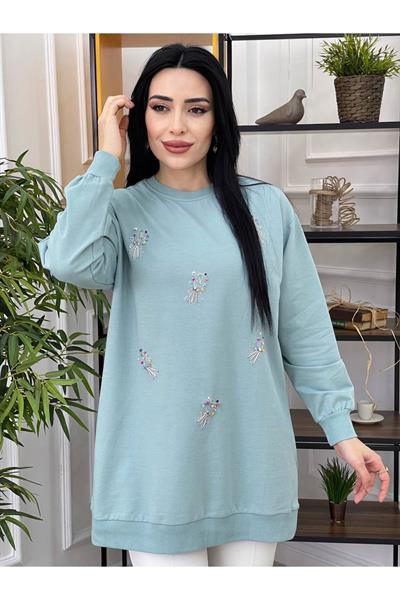 Renkli Boncuk İşleme Sweat 2077 Mint yeşili