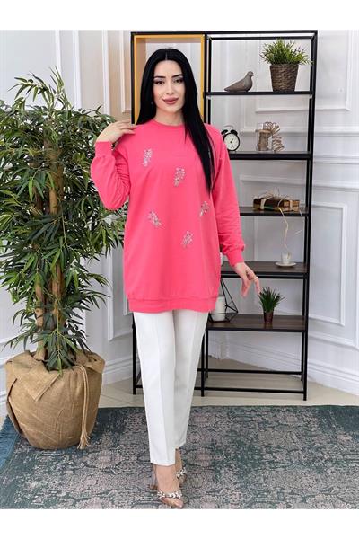 Renkli Boncuk İşleme Sweat 2077 pembe