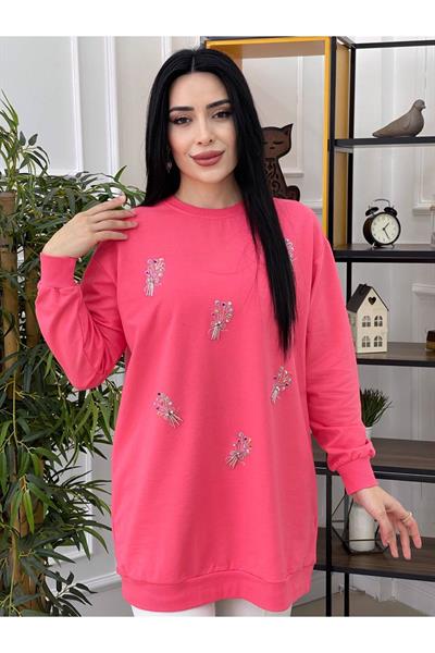 Renkli Boncuk İşleme Sweat 2077 pembe