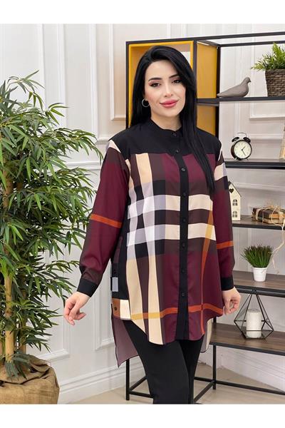 Renkli Ekose Tunik 22519 Mürdüm