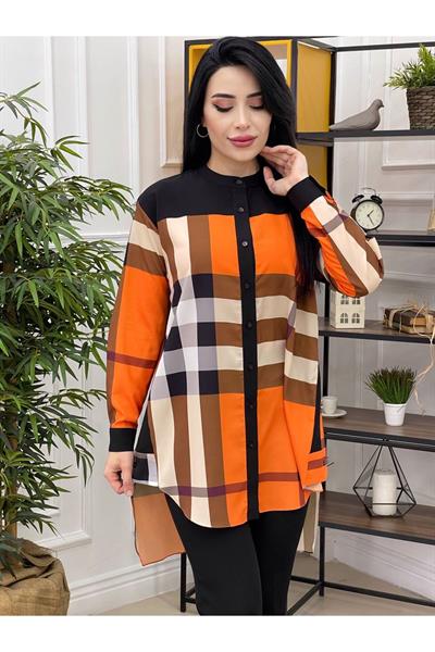 Renkli Ekose Tunik 22519 Turuncu