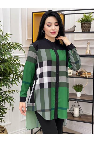 Renkli Ekose Tunik 22519 Yeşil