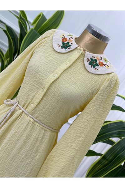 Renkli Nakış Bebe Yaka Elbise 1350 Sarı