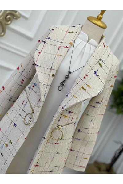 Renkli Örme Ceket Kap 14302-Ekru