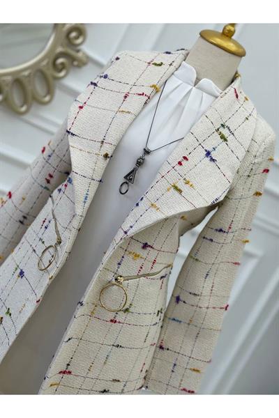 Renkli Örme Ceket Kap 14302-Ekru