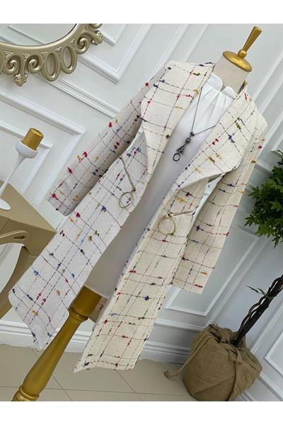 Renkli Örme Ceket Kap 14302-Ekru