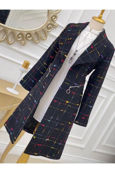 Renkli Örme Ceket Kap 14302-Siyah