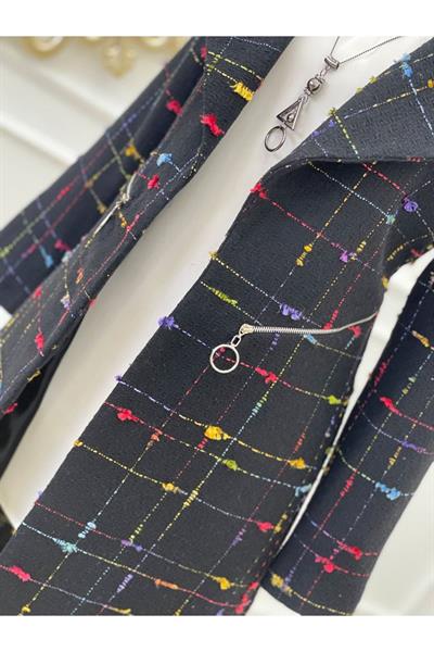 Renkli Örme Ceket Kap 14302-Siyah