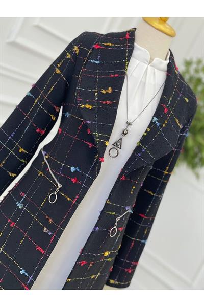 Renkli Örme Ceket Kap 14302-Siyah