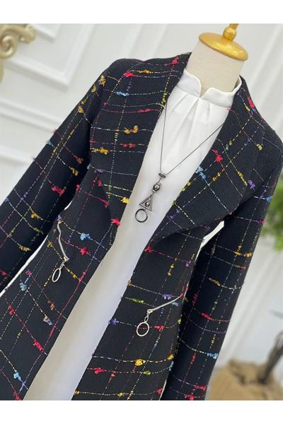 Renkli Örme Ceket Kap 14302-Siyah