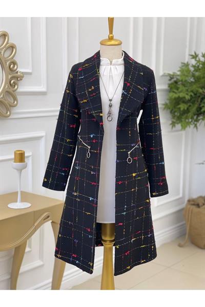 Renkli Örme Ceket Kap 14302-Siyah
