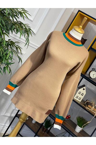 Renkli Şerit Tunik 14805 Vizon