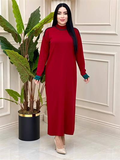 Renkli Yaka Triko Elbise 5370 t-24 Bordo
