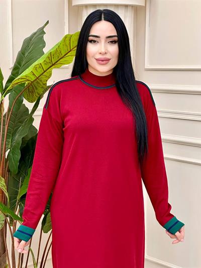 Renkli Yaka Triko Elbise 5370 t-24 Bordo