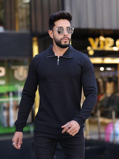 Reset Polo Yaka Fermuarlı Sweat 1809 T-24 Siyah